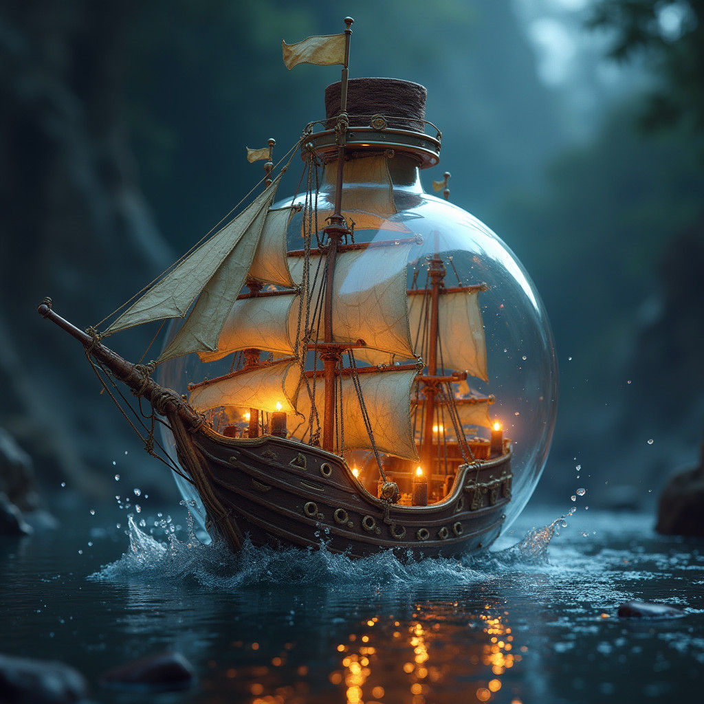 Ship in a Bottle: Detailed Fantasy Art