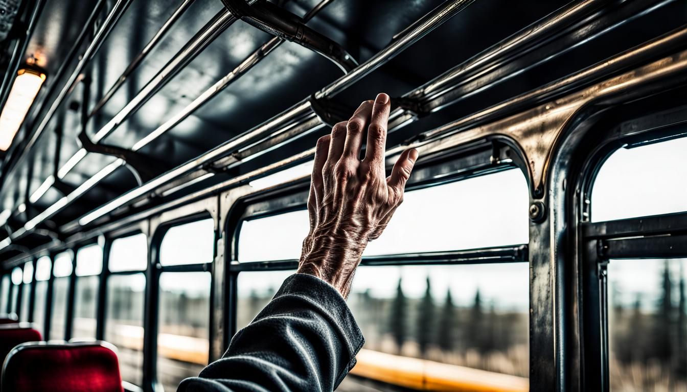 Hand Letting Go: Hyperrealistic Bus Interior