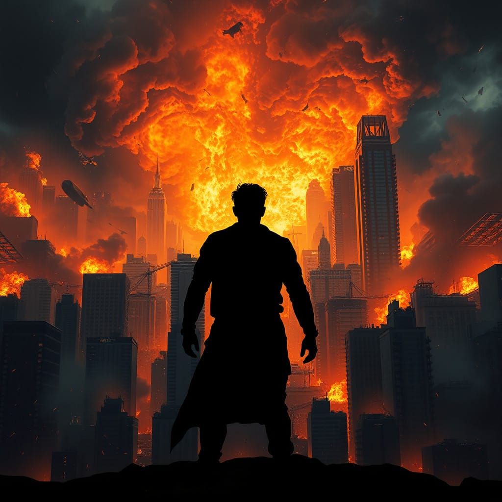 Dark Hero Stands Against Dystopian Chaos in Flames