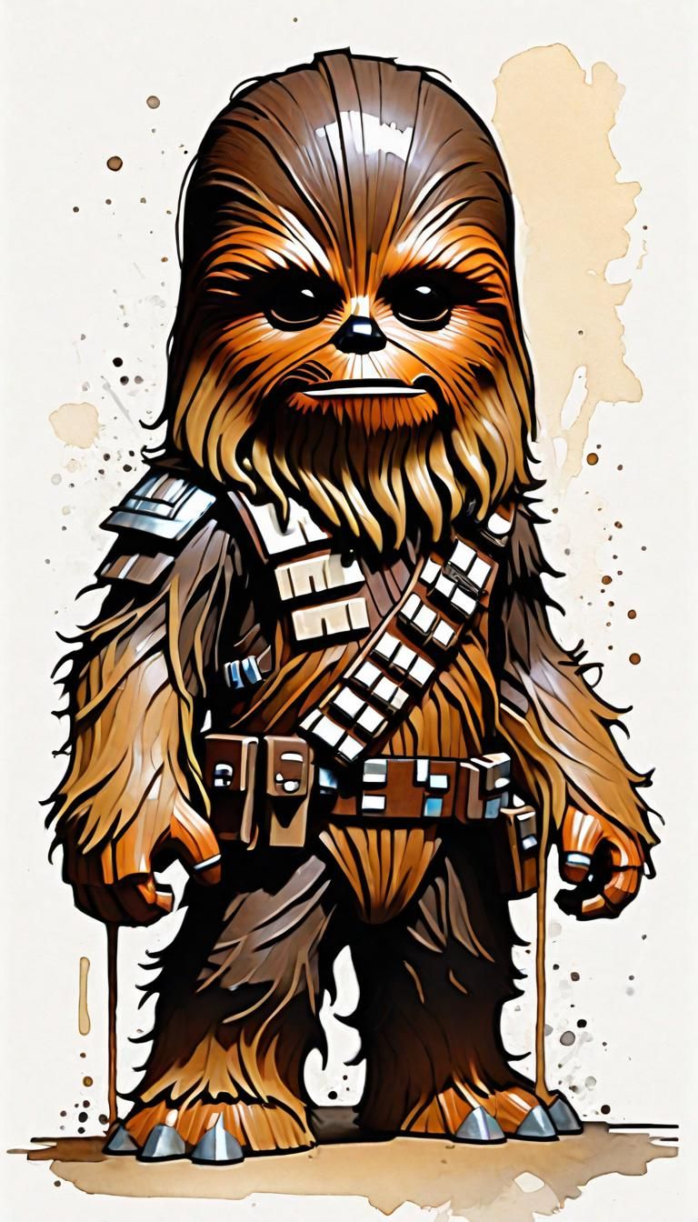 Chibi Chewbacca Watercolor Painting