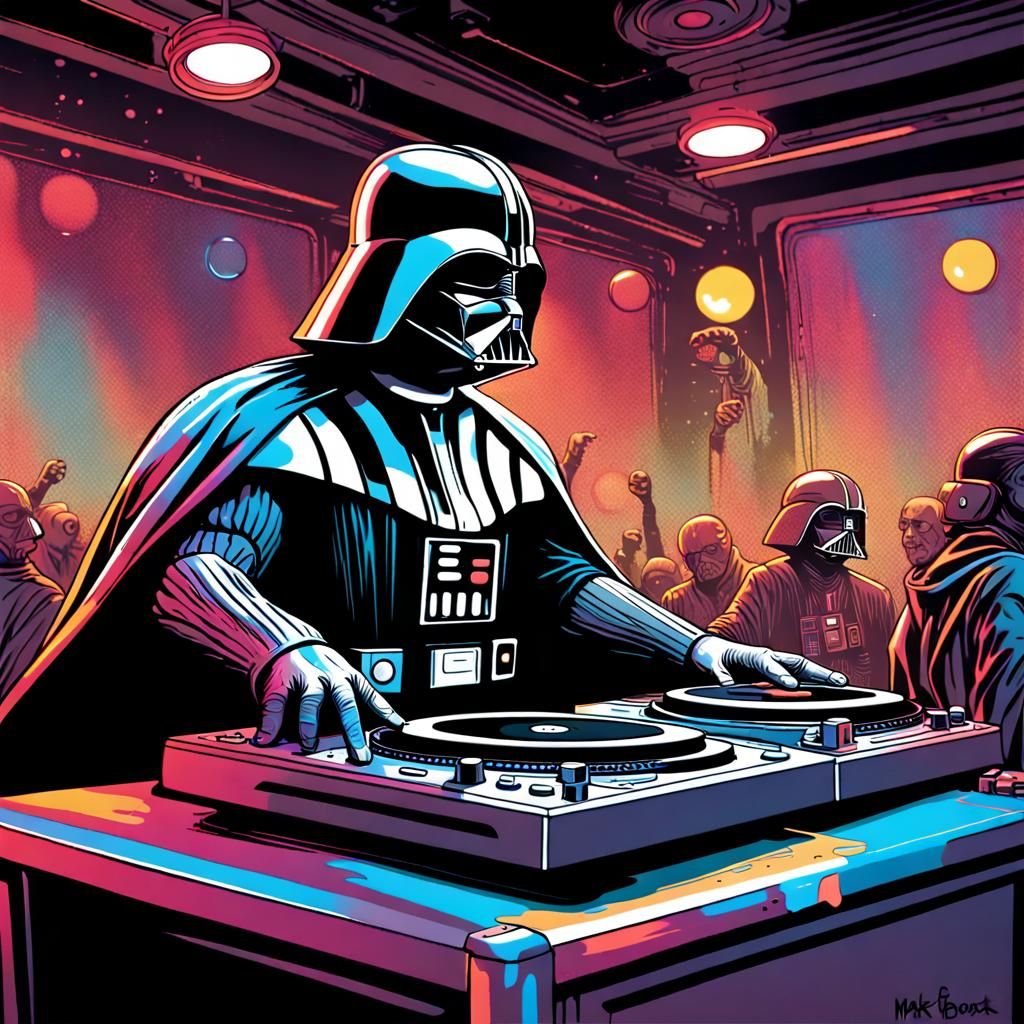 Darth Vader DJing in a Graffiti Art Style