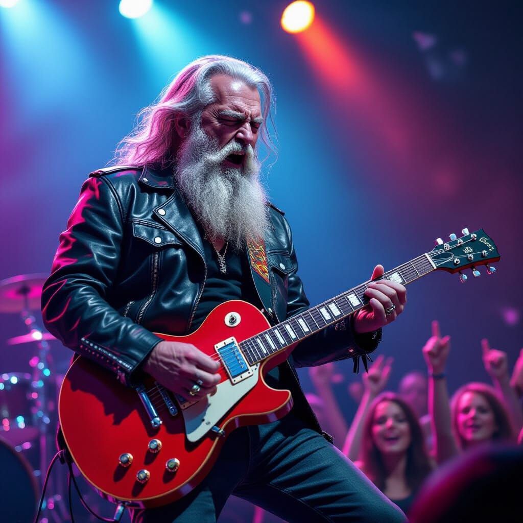 Elderly Rocker Shreds Guitar in Hyperrealistic Digital Art