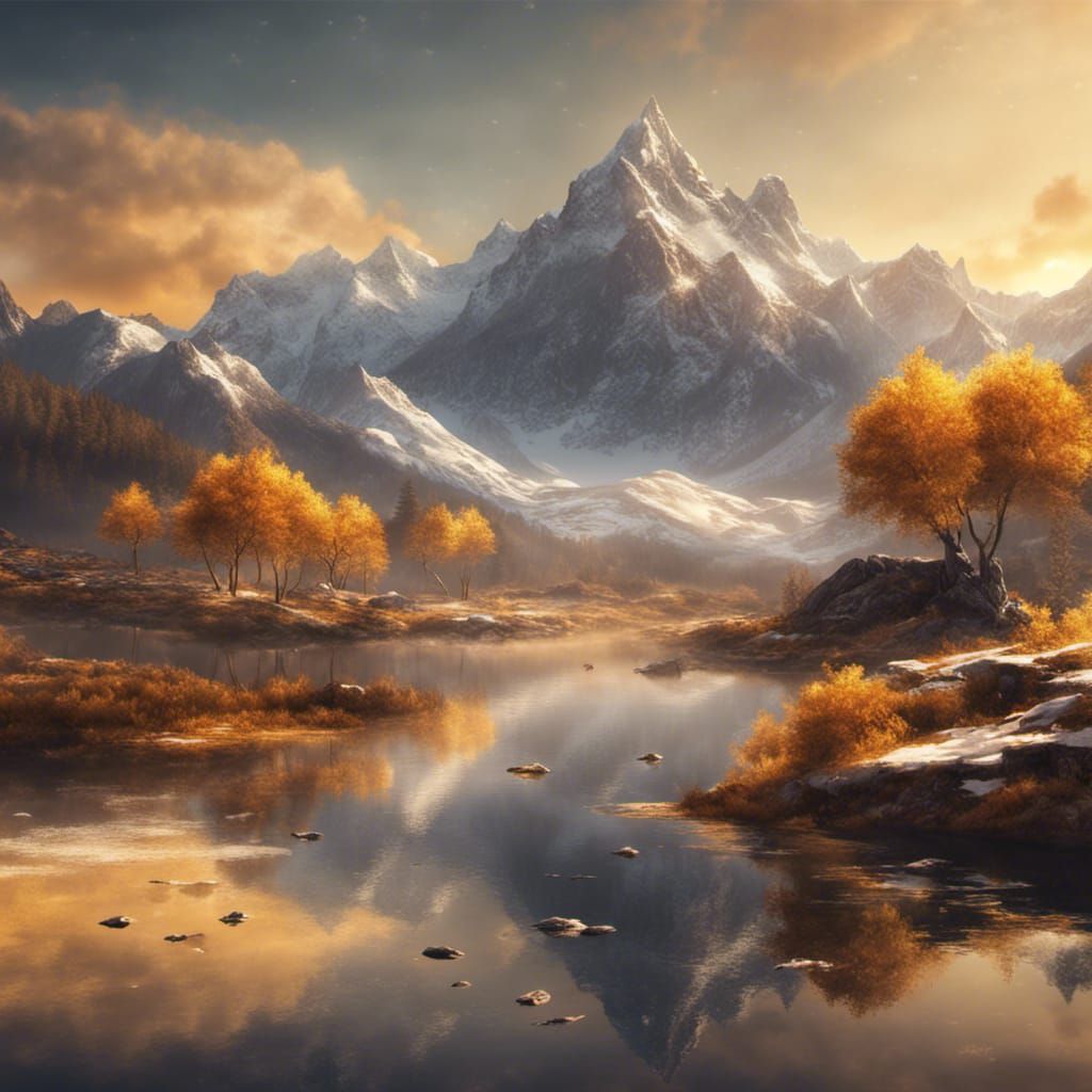Snow-Capped Peaks Bathed in Golden Light