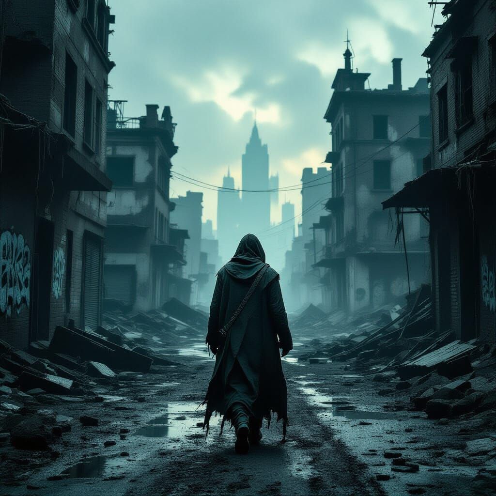 Dystopian Cityscape in Dark Surrealist Style