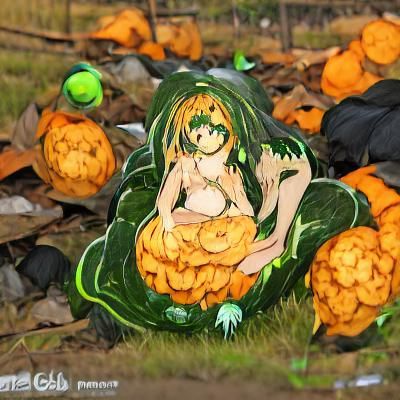 Jack-o'-Lantern Monster Girl in Anime Style