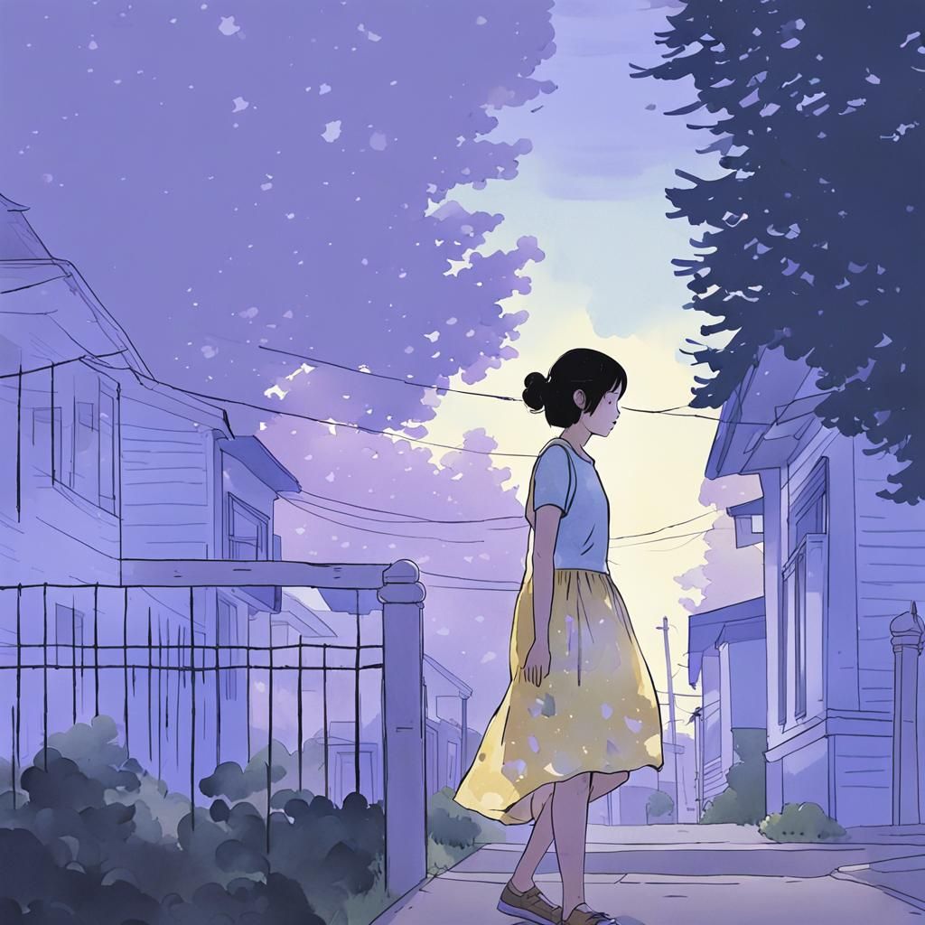 Asian Woman in Sundress: Comic Book Style Illustration