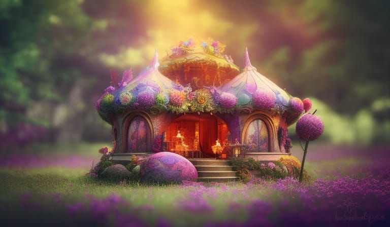 Fantasy Fairy Teahouse Flower in Art Nouveau Style