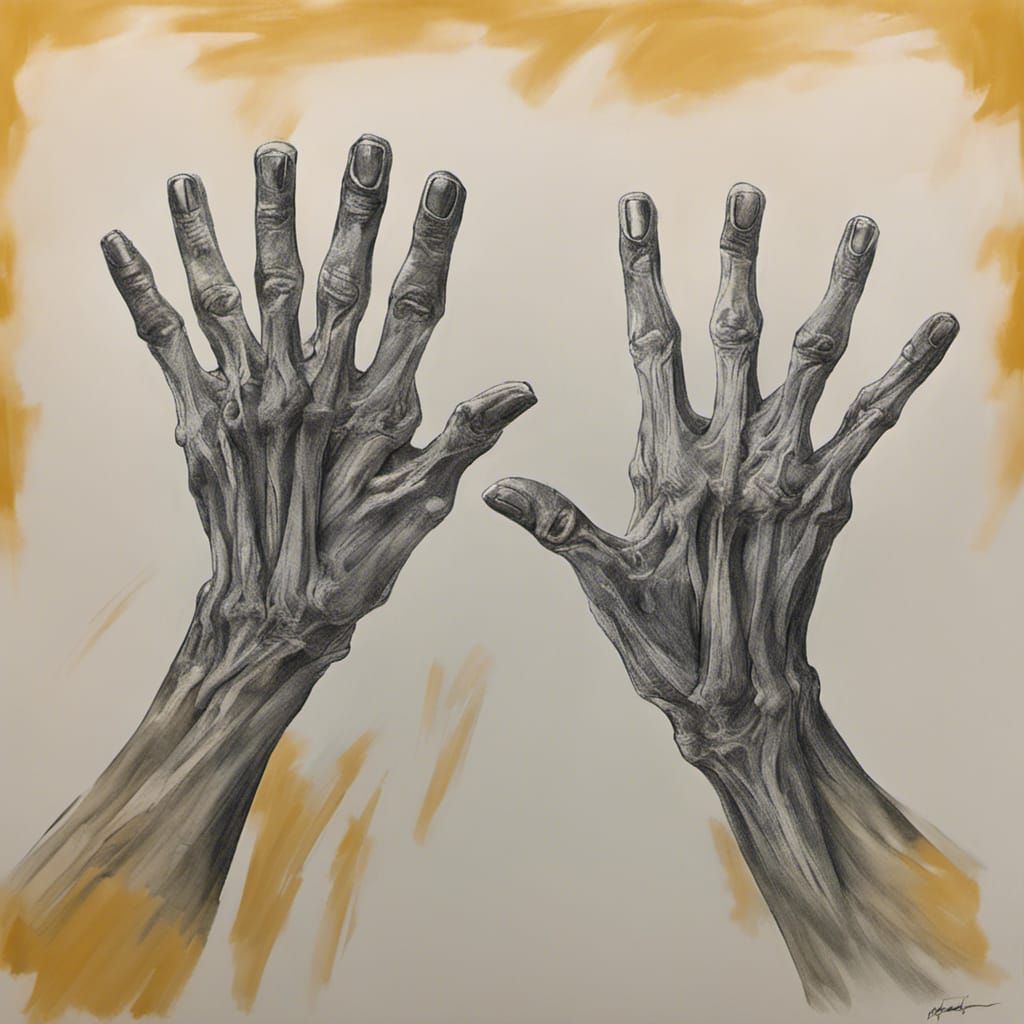Surreal Hands Depicting Toil in Oil Paint