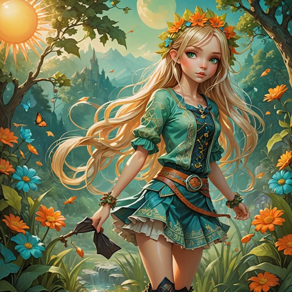 Blonde Woman in Summer, Fantasy Art Style