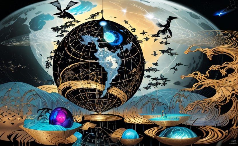 Cosmic Resort on the Moon in Graphic Novel Style