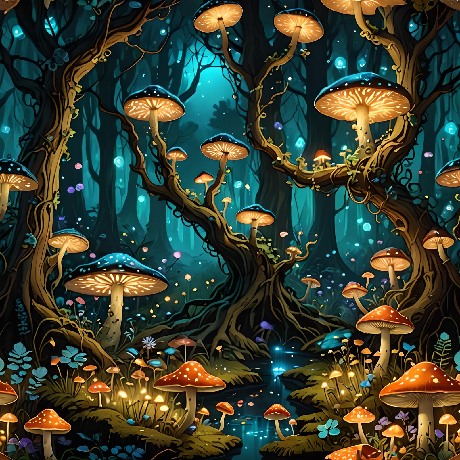 Enchanted Fey Woods with Bioluminescent Flora