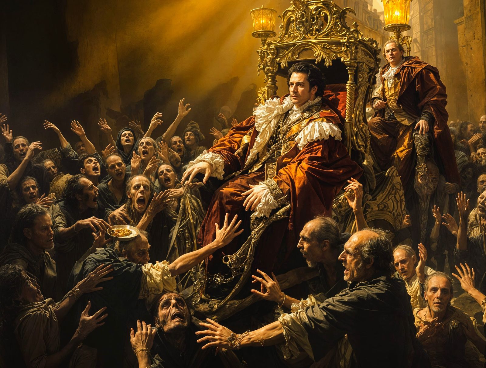 Oil Painting: Noble Carriage Contrasts Wealth and Poverty