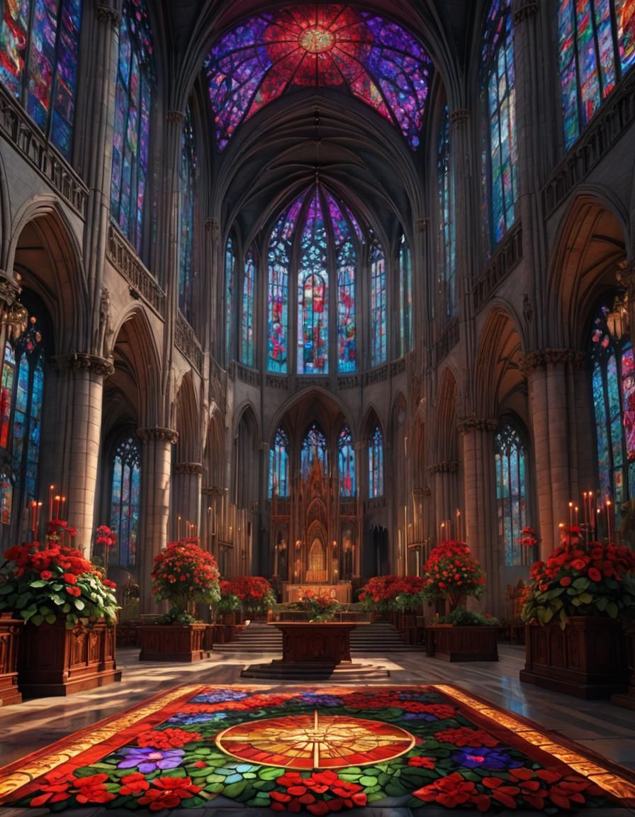 Gloxinia at Cathedral Altar with Stained Glass