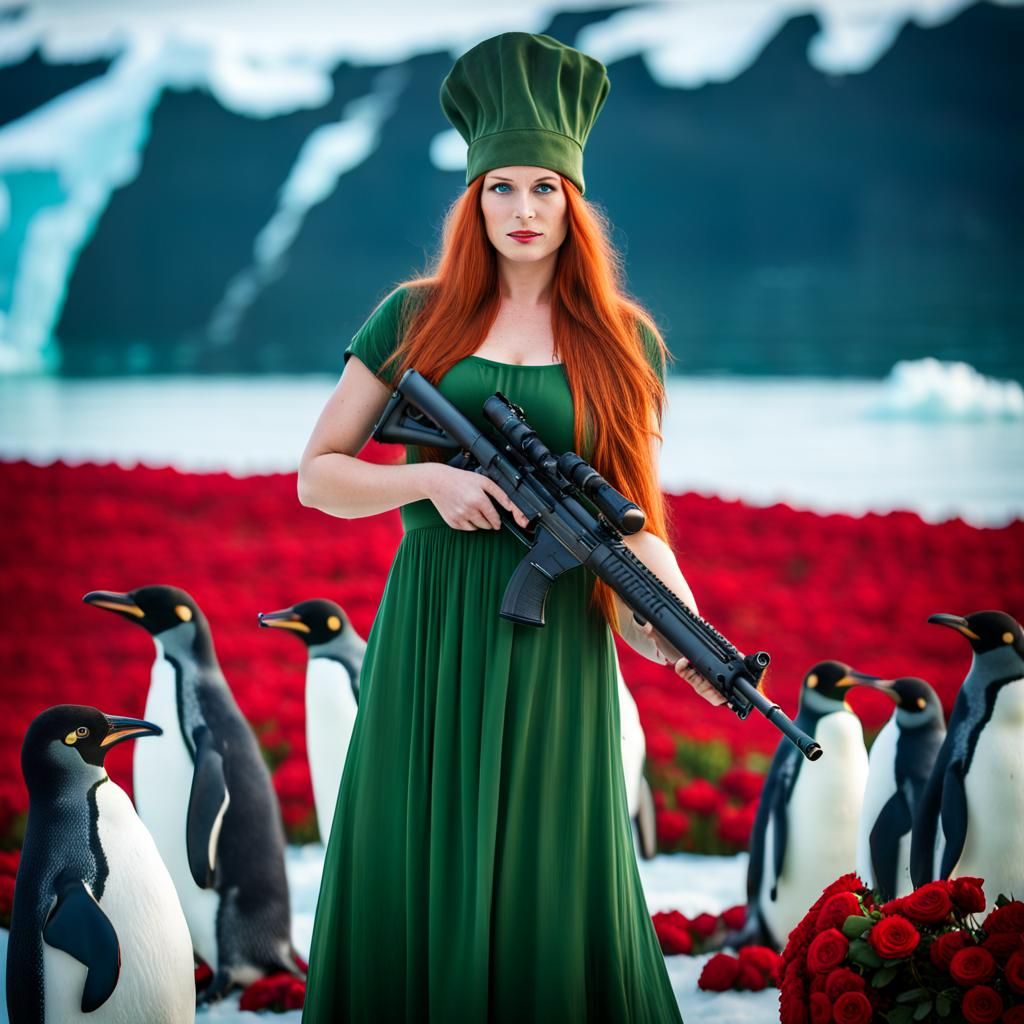 Norwegian Princess Protecting Penguins on Iceberg