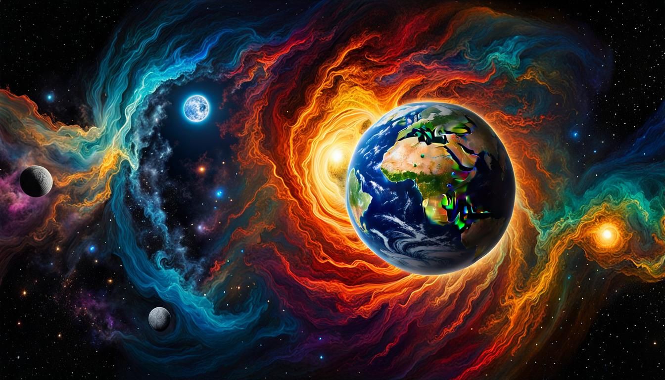 Cosmic Earth Art Masterpiece in Alcohol Ink Effect