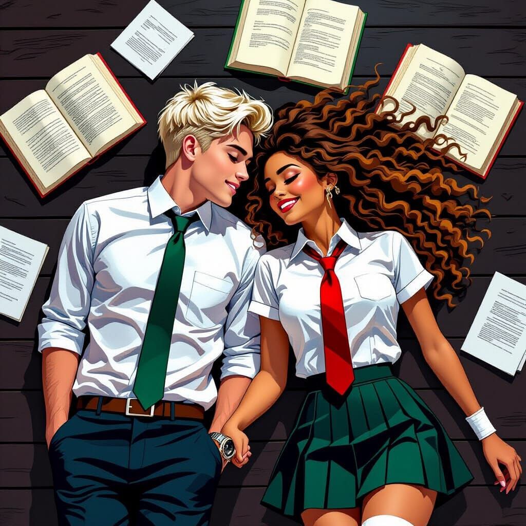 Couple Smiling on Floor in Graffiti Splash Art Style