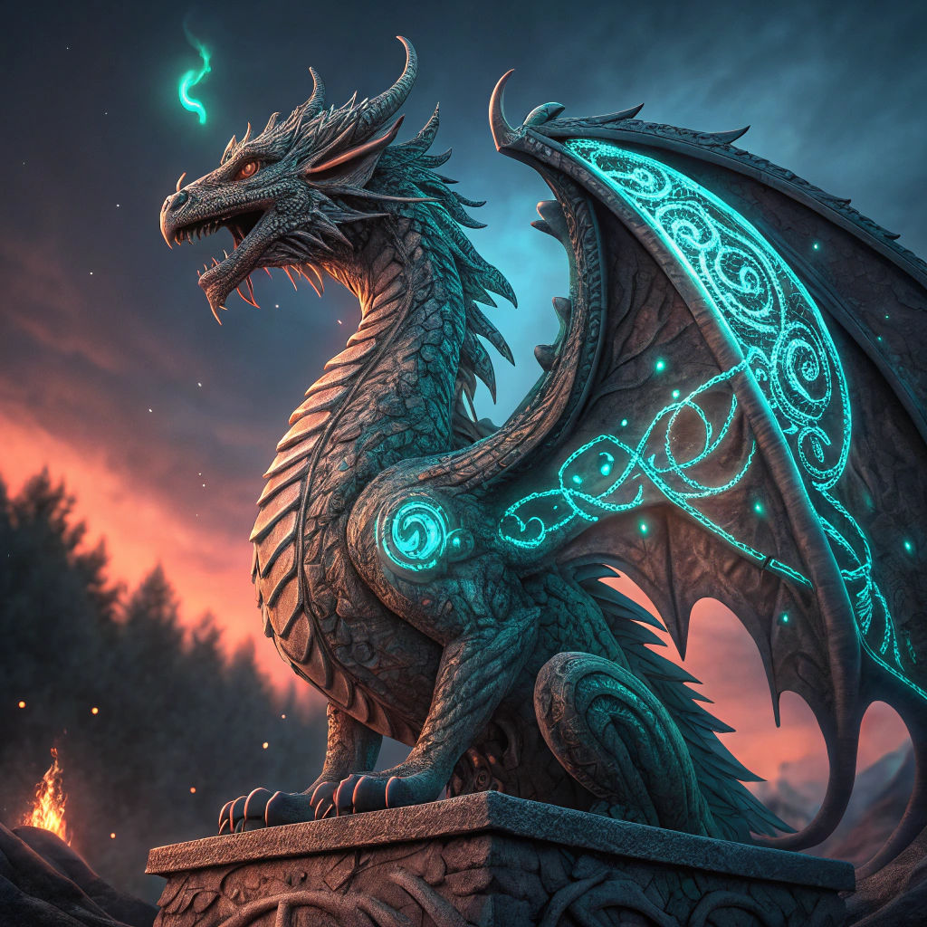 Celtic Dragon Statue with Glowing Runes in Unreal Engine 5