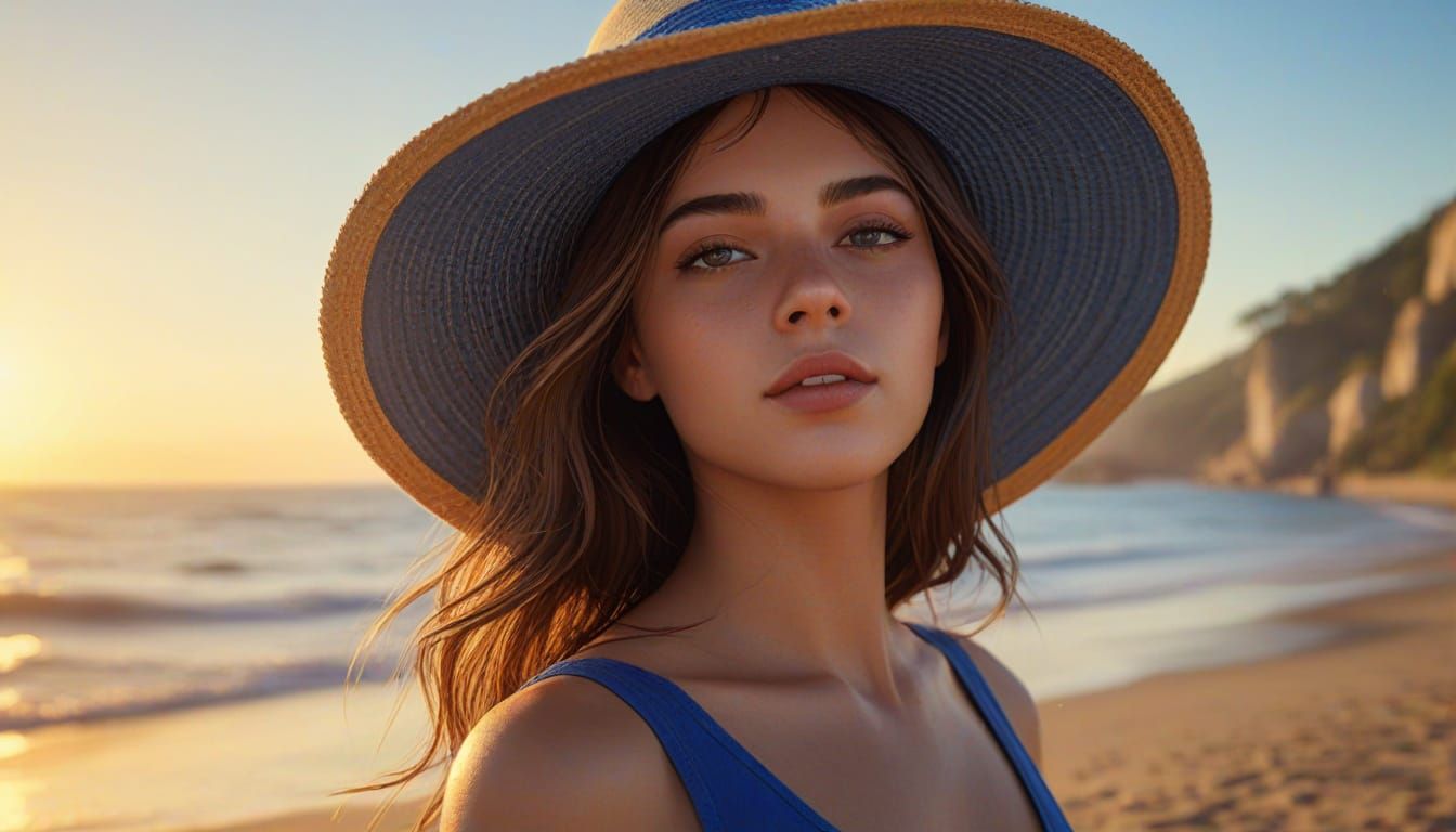 Hyper-Realistic Beach Goddess in Art Nouveau Style