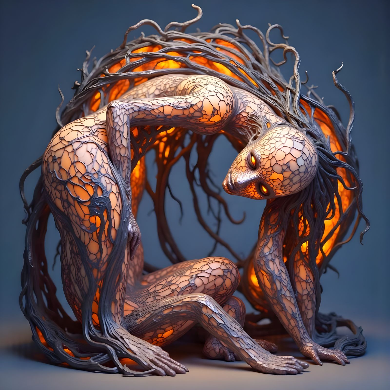 Sculptural Figure of Internal Lighting in Black Lace