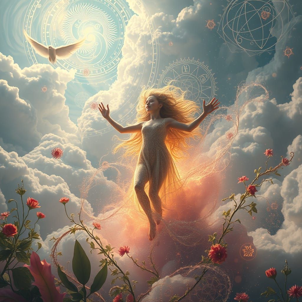 Mystical Being Emerges from Dreamlike State in Vibrant, Irid...