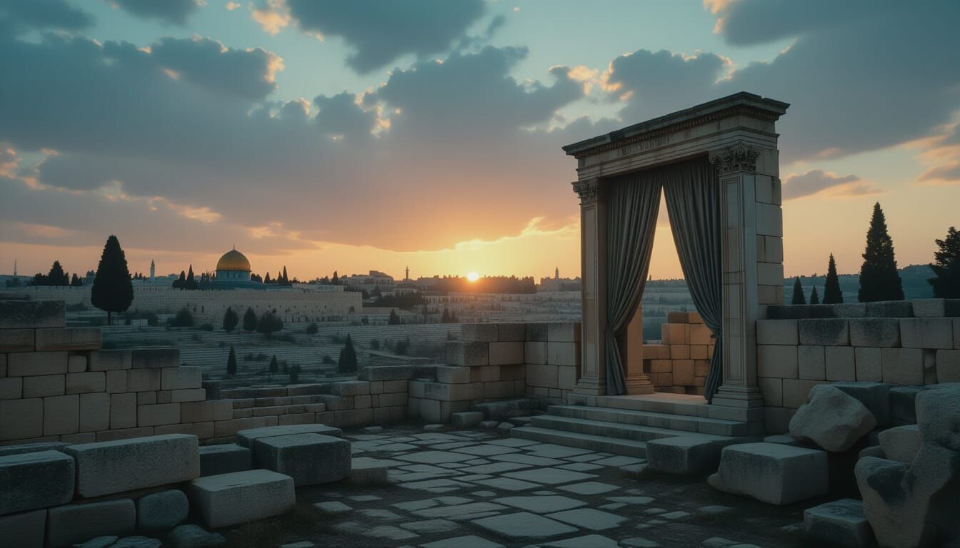 Ancient Jerusalem Ruins at Dusk: Cinematic Film Still