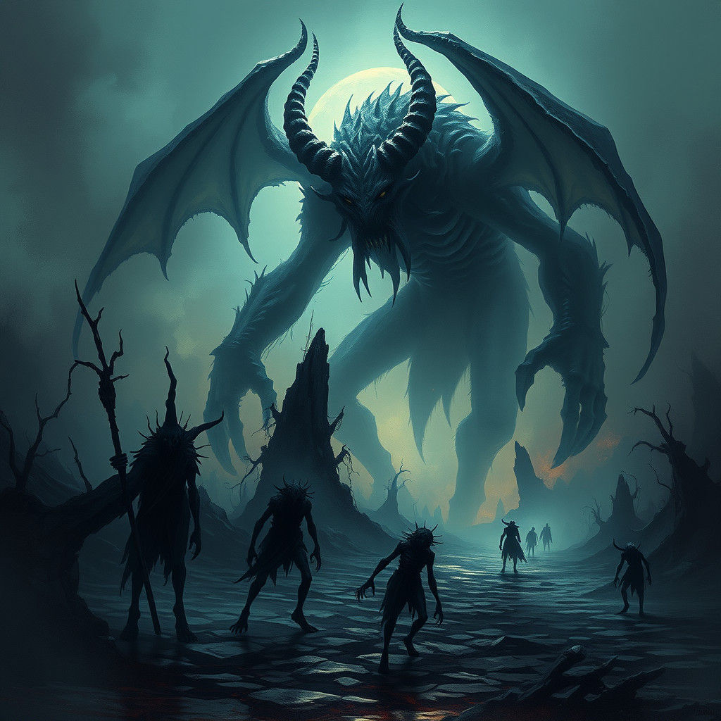 Eerie Underworld Realm with Grotesque Demon