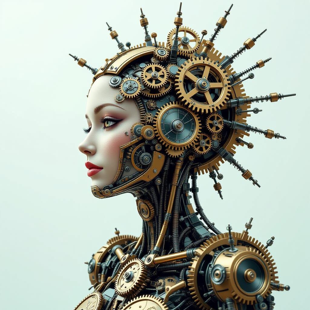 Steampunk Fractal Clockwork Woman Automaton