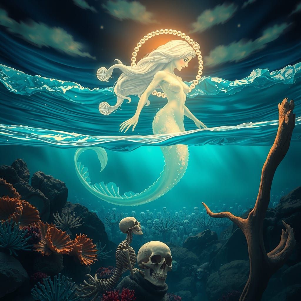 Ethereal Wave Siren in Iridescent Pearls and Coral