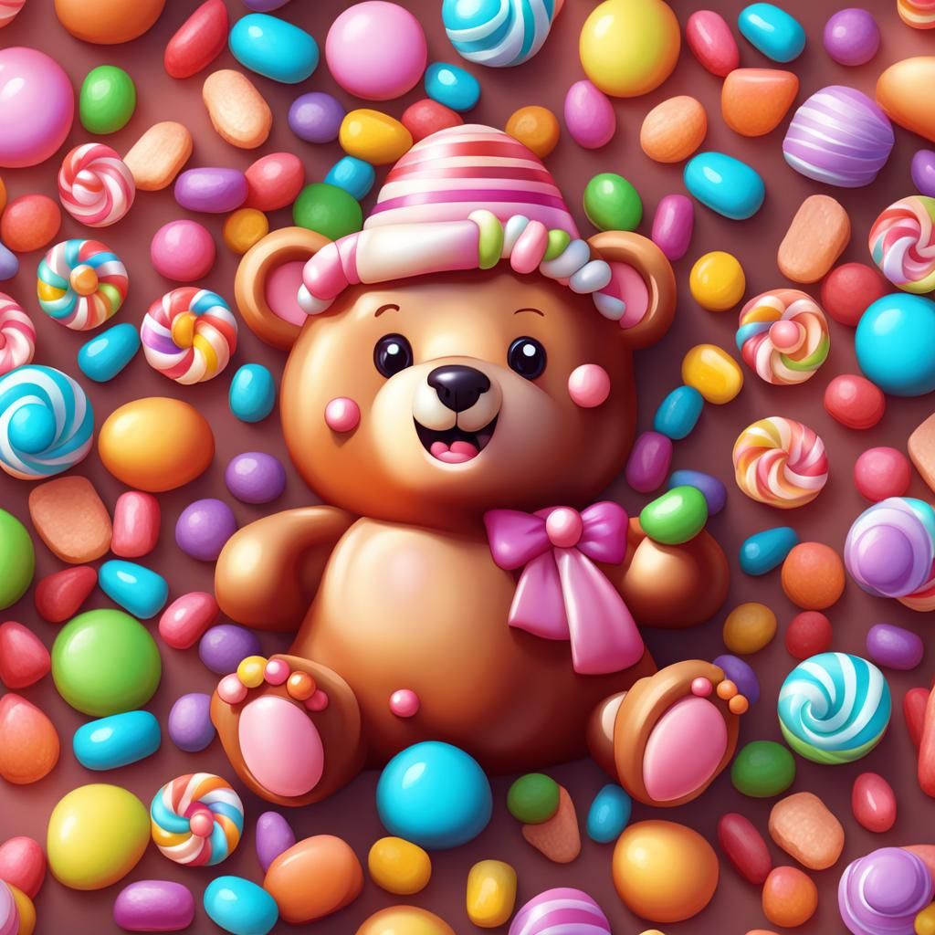 Cute Bear in Candy Art Style Digital Illustration