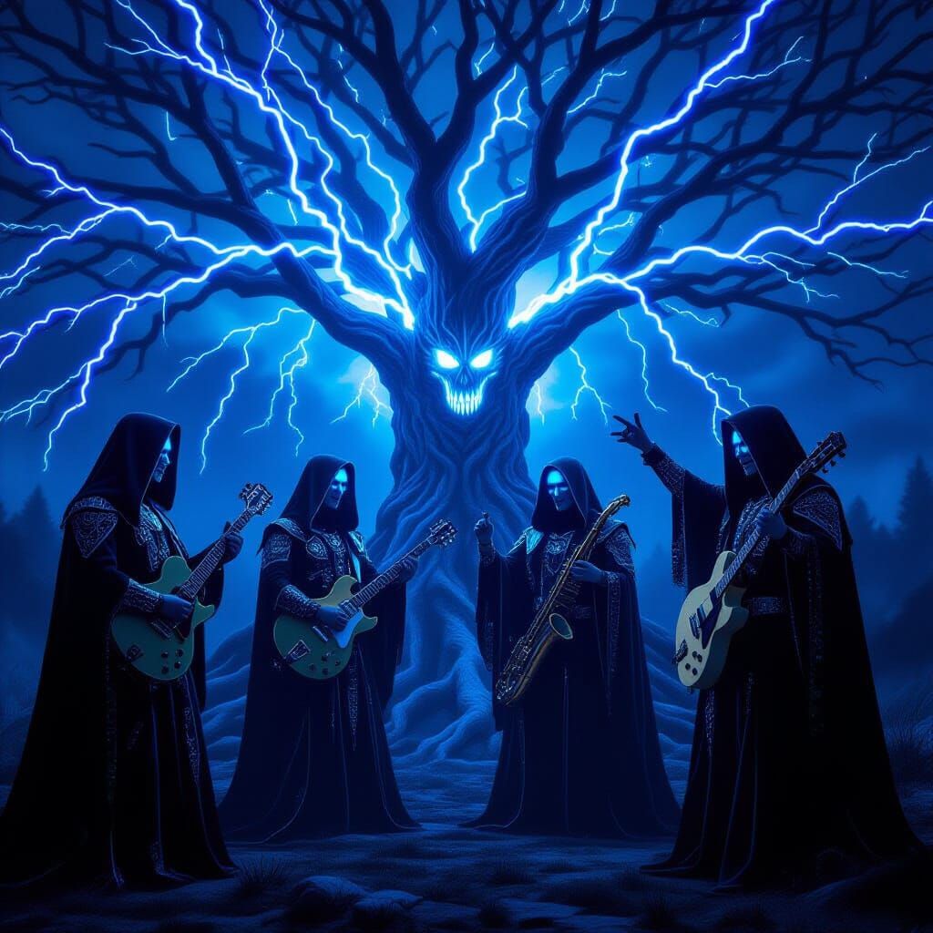 Apocalyptic Disco Dancers Under Neon Lightning