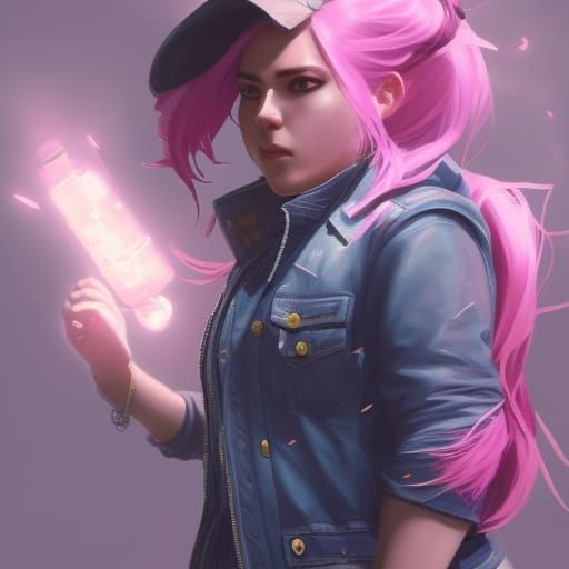 Steampunk Girl with Pink Hair, Detailed Concept Art