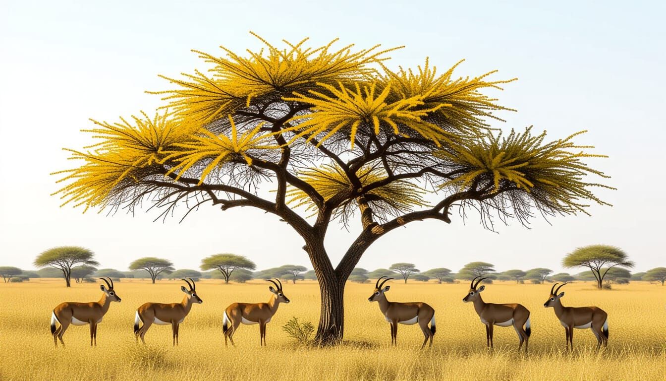 Vibrant Fever Tree with Yellow Bark on White Background