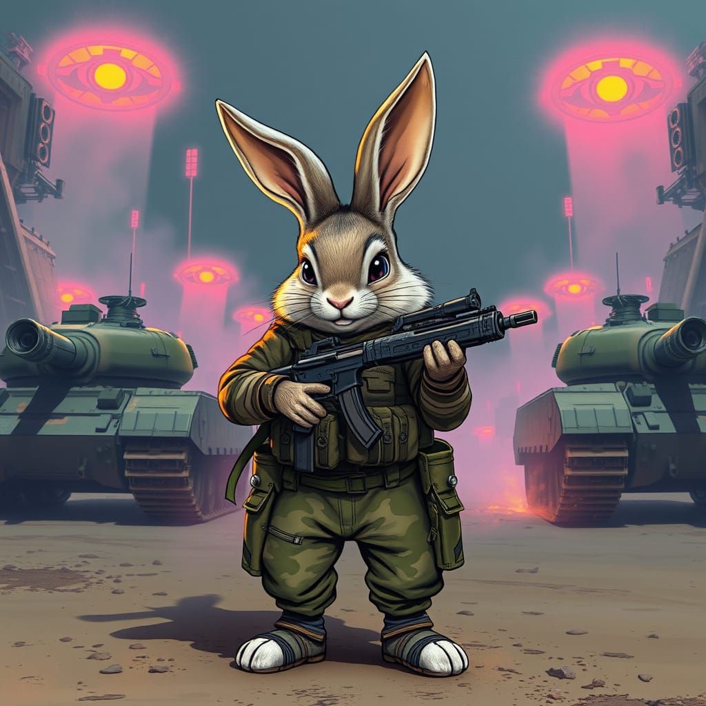 Warrior Rabbit in Cyberpunk Tactical Gear