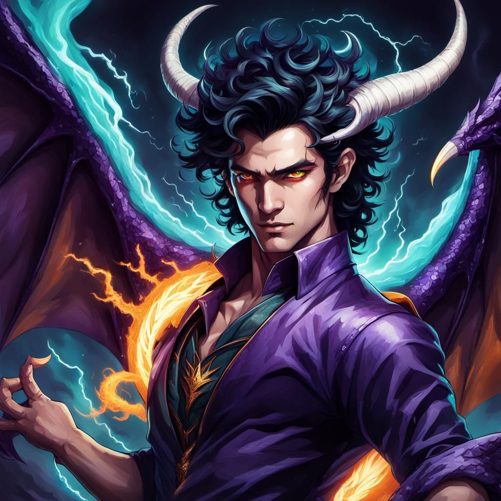 Dragon-Winged Man Wielding Lightning in Fantasy Art