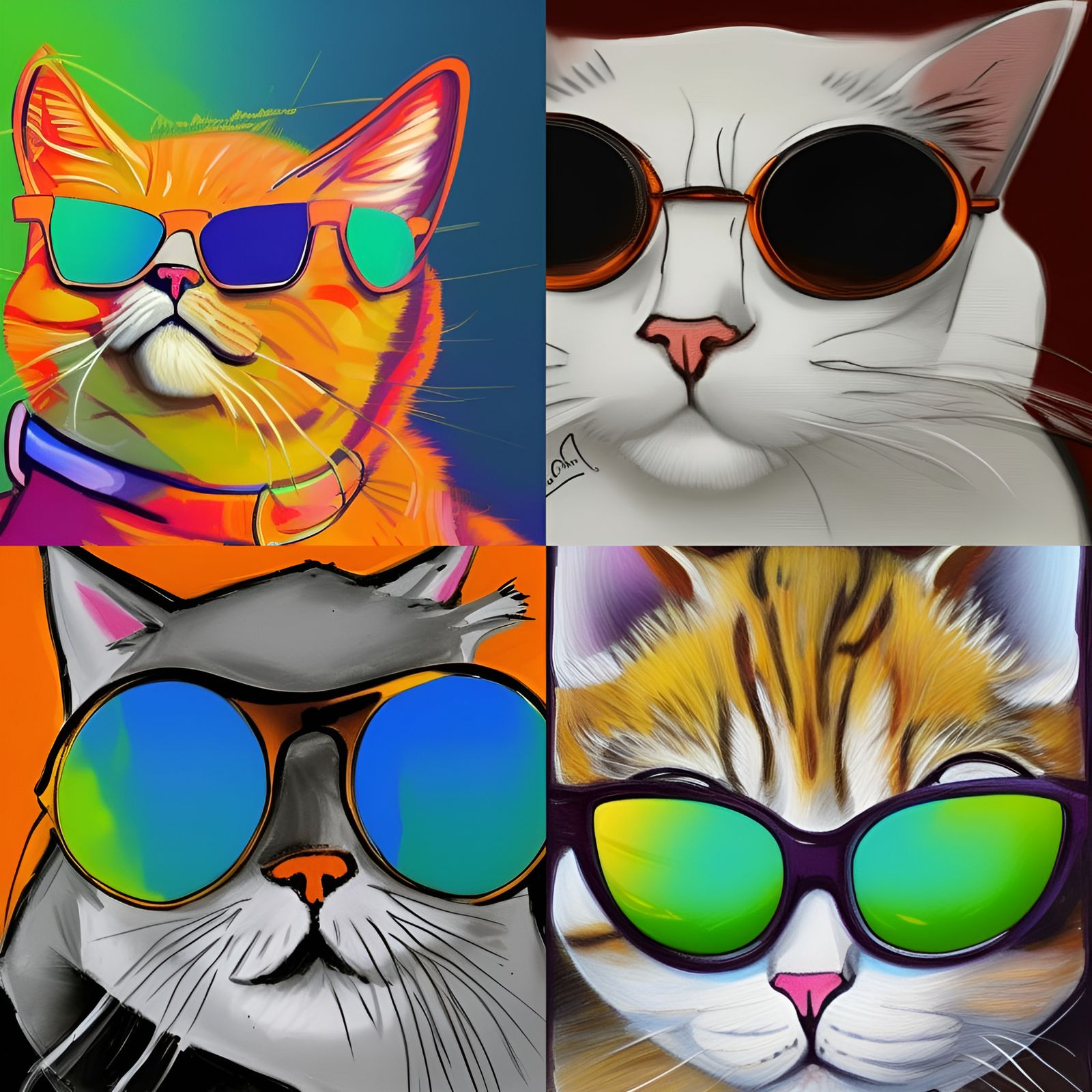 Cat with Sunglasses: Contrasting Colors Wet Brush Style