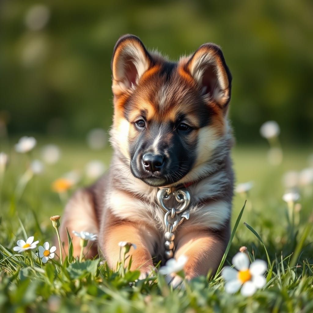 Saint Bernard Puppy in Serene Meadow