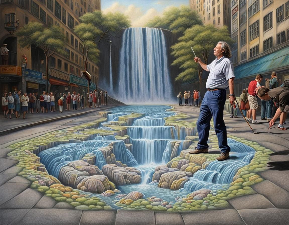Underground Waterfall 3D Chalk Art Illusion