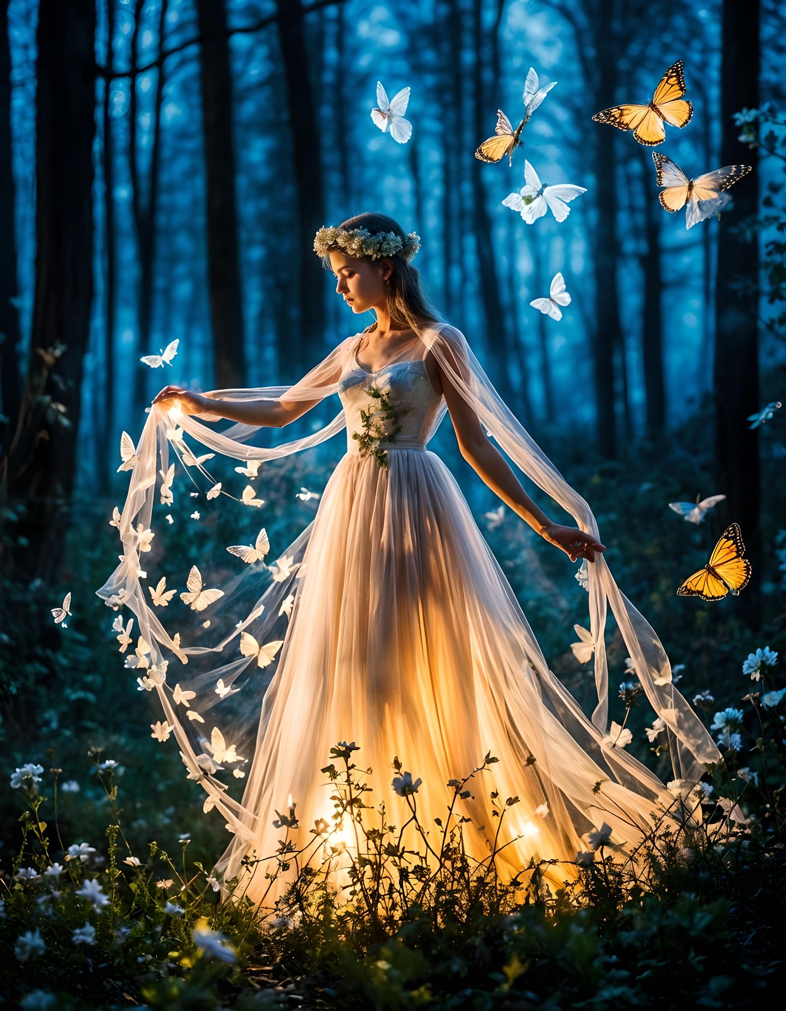 Ethereal Fairy Dance in Bioluminescent Meadow