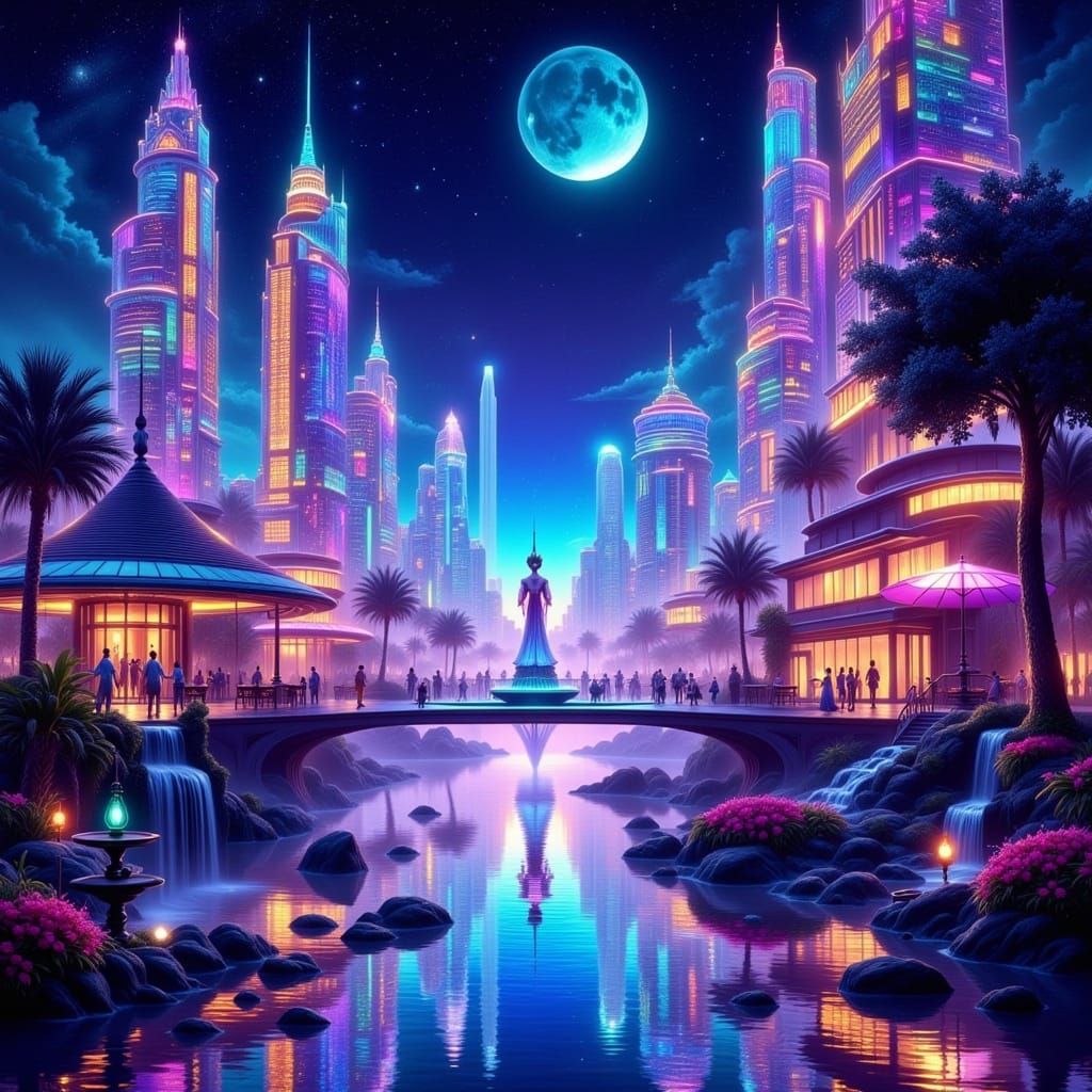 Surreal Cityscape Album Cover in a Cyberpunk Aesthetic