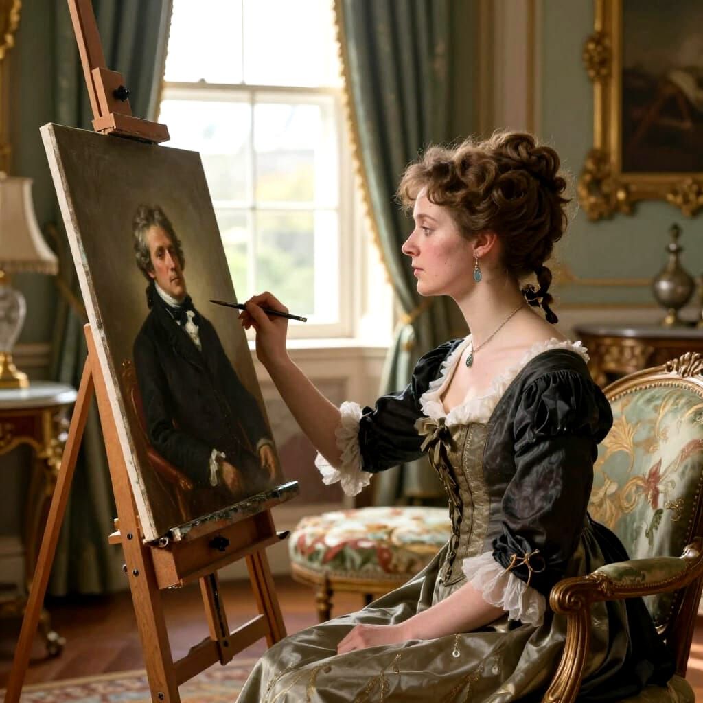 Regency Artist Paints Gentleman in Elegant Parlor