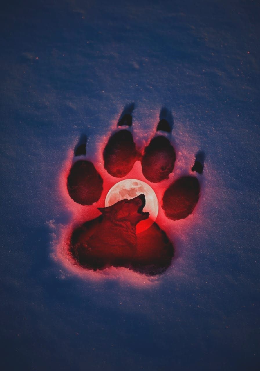 Moonlit Canine Paw Print in Frosty Landscape