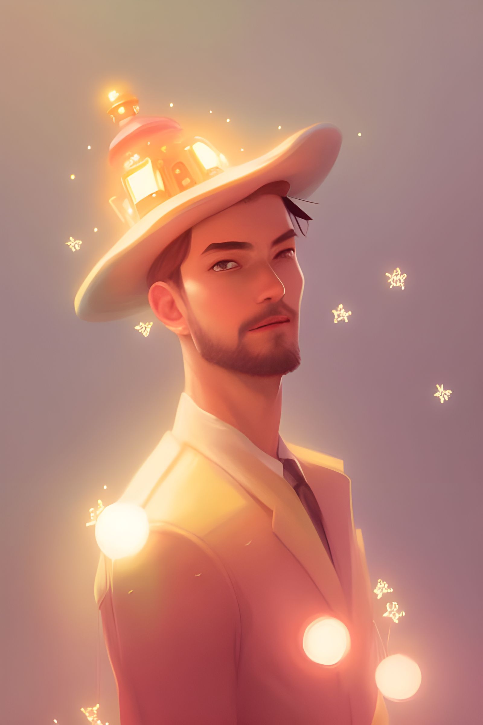 Clockpunk Man Portrait with Luminous Crystals