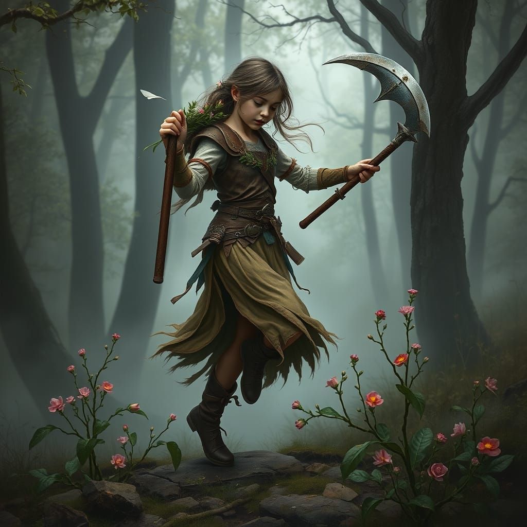 Laurel in Misty Glade: Dark Fantasy Art