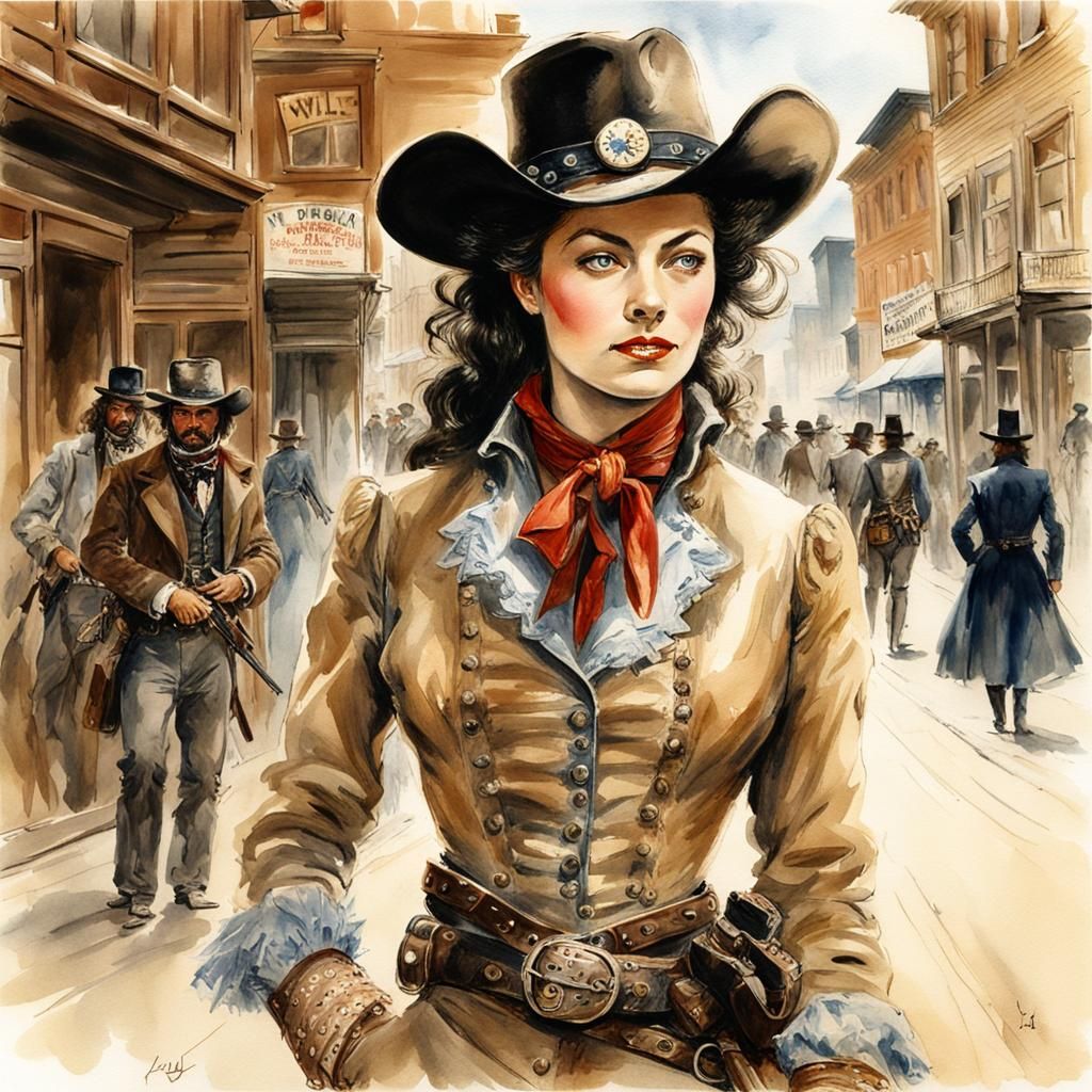 Ava Gardner as Wild Bill Hickok, Watercolor Illustration
