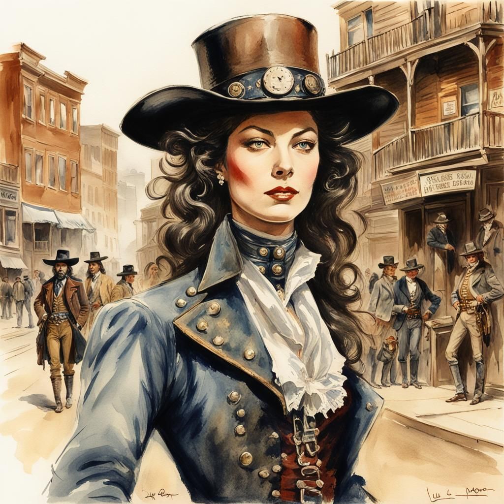 Ava Gardner as Wild Bill Hickok, Watercolor Illustration