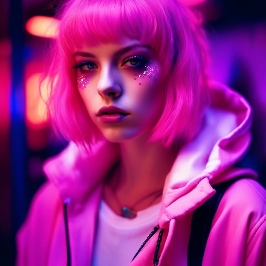 Neon Cyberpunk Woman Portrait in Lomo Photography Style