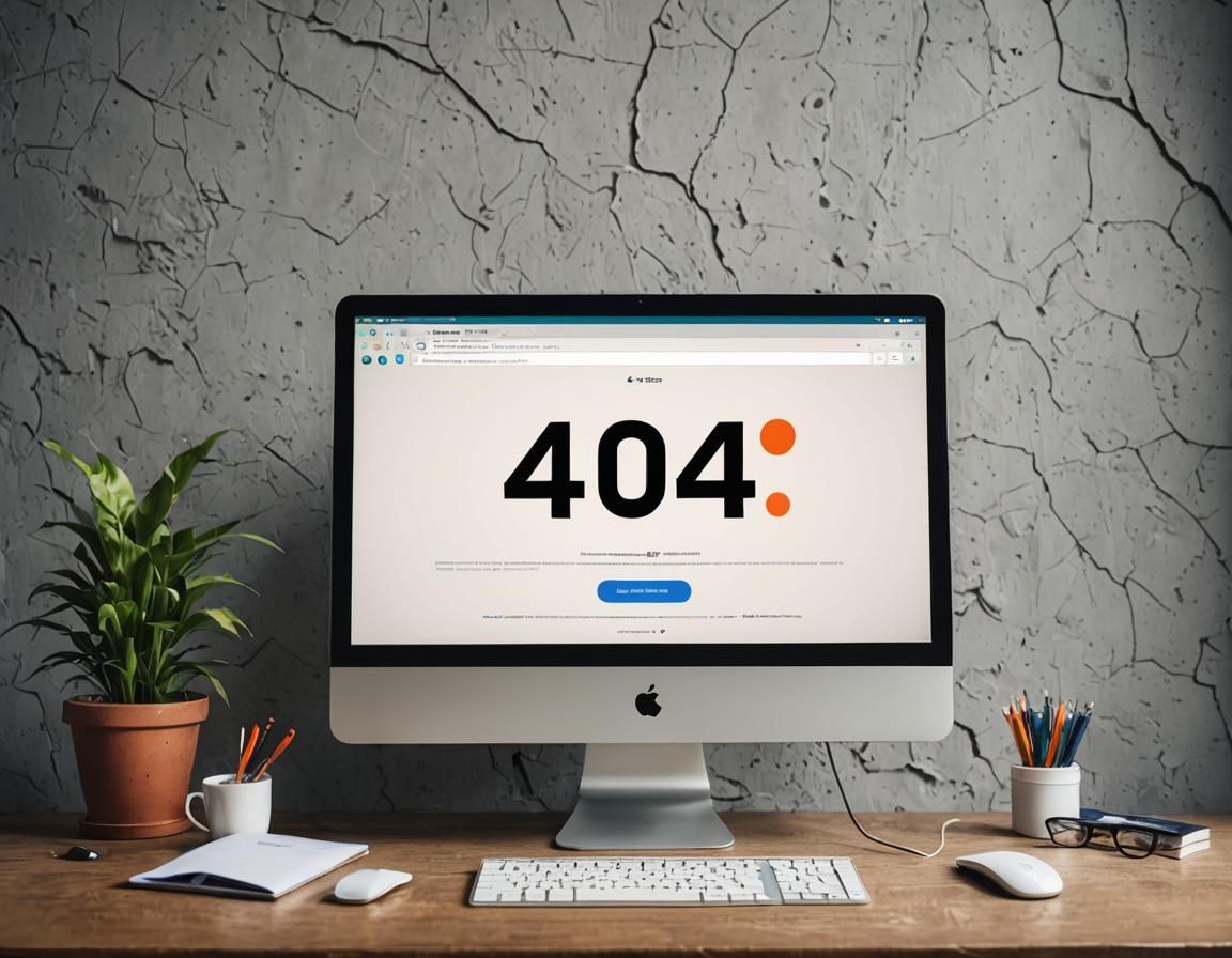 Error 404 on Computer Screen with Broken Webpage Icon
