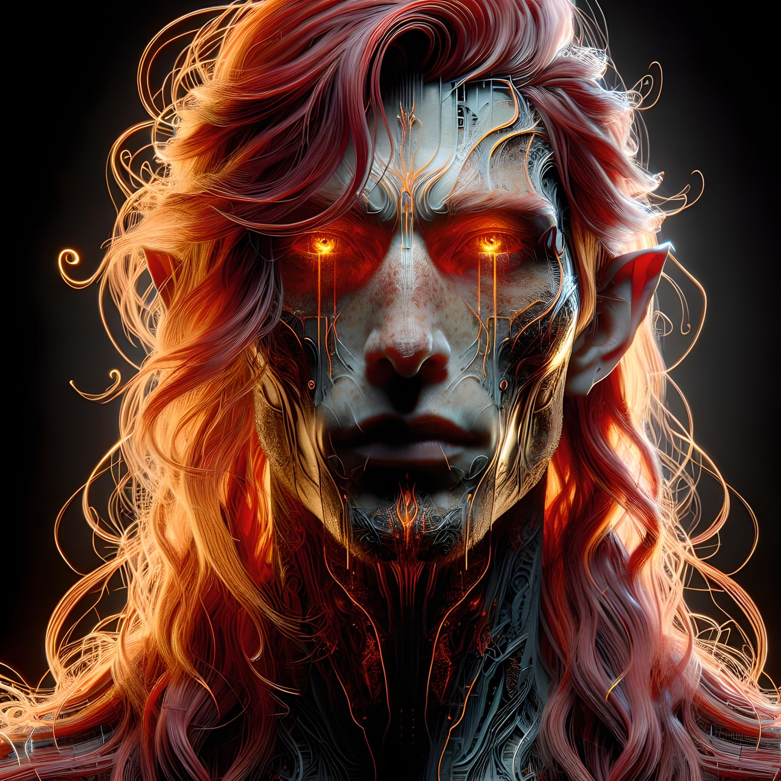 Striking Portrait of a Red-Haired Figure in Art Nouveau Styl...