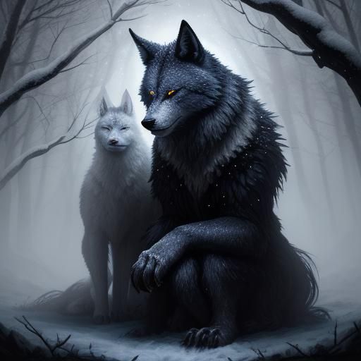 Holy White Lycanthrope in Snowy Forest Painting