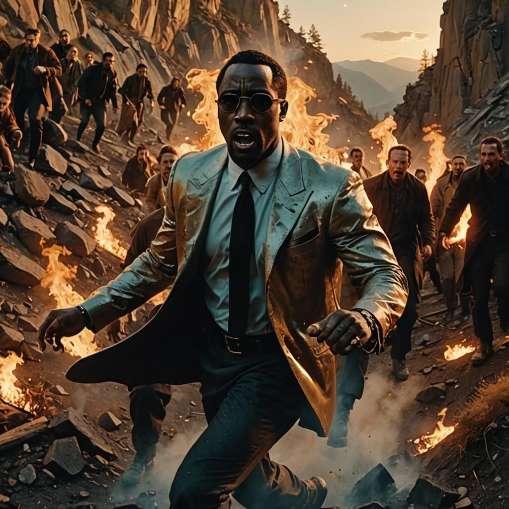 Cinematic Horror Scene: Chase on a Fiery Mountain